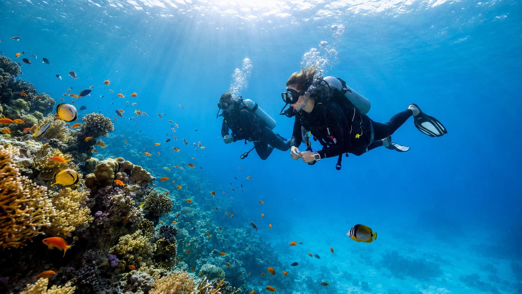 Scuba diving in Hurghada among colorful Red Sea coral reefs