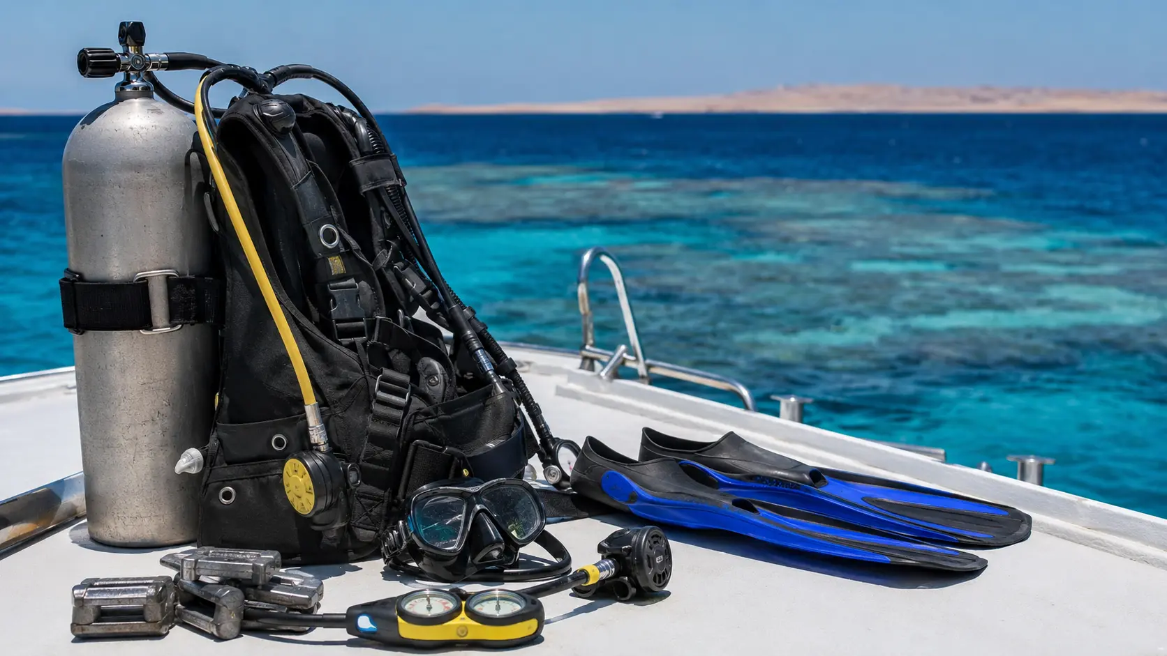 Scuba diving equipment included in a Hurghada boat diving package
