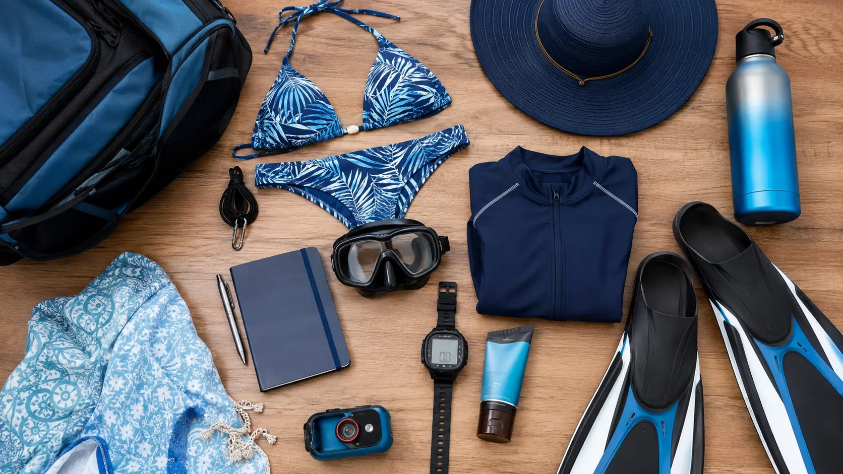 Scuba diving and boat-day essentials packed for a Hurghada diving trip